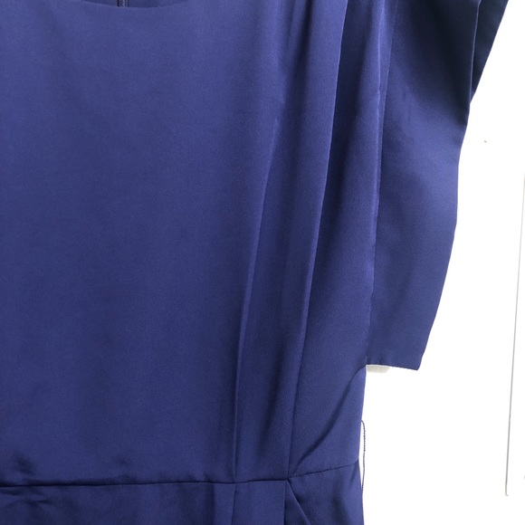 Eliza J Pleated Crepe Belted Lined Dress with Pockets. zip back. Indigo color. - Picture 8 of 8